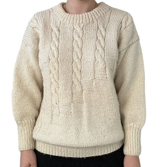 Vintage Country Knits Wool Hand Knit White Fisherman Sweater Made in New Zealand - Picture 2 of 9